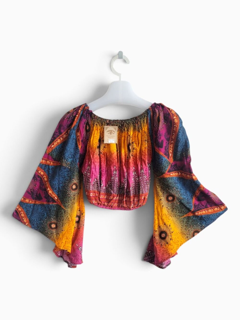 Kathmandu Imports Mandala Crop Top OS Bell Sleeve Boho Festival Psychedelic